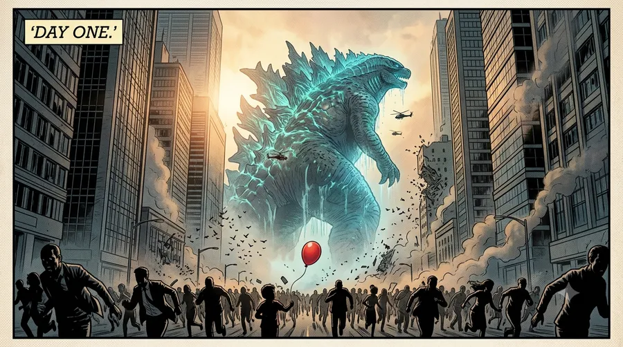 Kaiju Attack Splash Panel — AI-generated American Comic preview