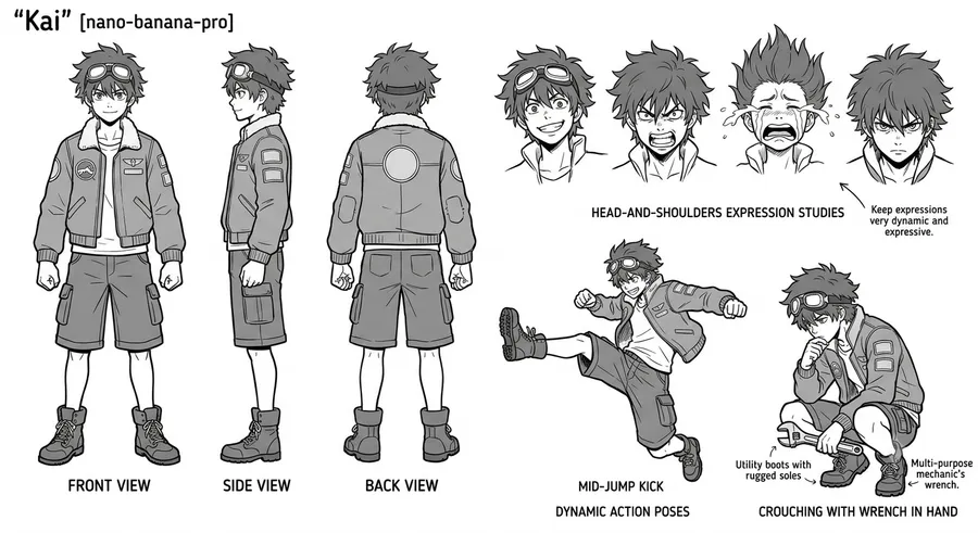 Shonen Hero Character Sheet — AI-generated Shonen Manga preview