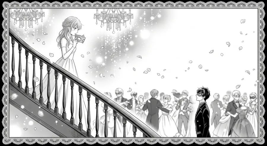 Masquerade Glance — Shoujo Key Panel — AI-generated Shoujo Manga preview