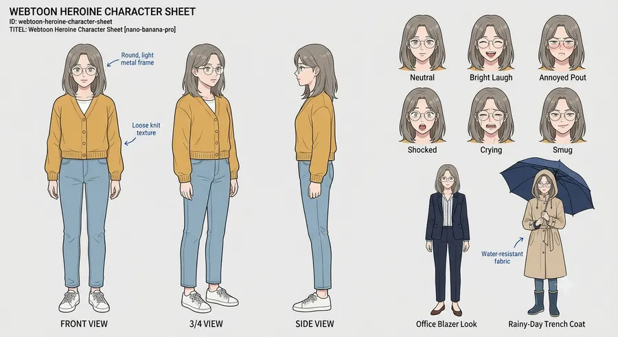 Webtoon Heroine Character Sheet — AI-generated Webtoon / Vertical Scroll preview